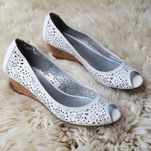 Cute Kelly & Katie Laser Cut Peep Toe Wedges
